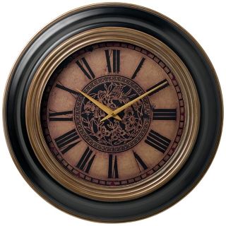 Metal frame. Beige and black finish. Battery operated. Roman numerals