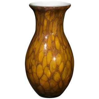 Hand Made 14" High Copper Amber Lavender Glass Vase   #T3908
