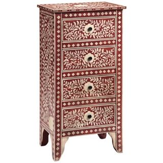 Moroccan Floral Four Drawer Red Chest   #Y8049