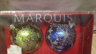 Set of 4 Marquis by Waterford Snowflake Ball Ornaments Multi Colored