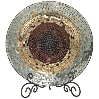 Dale Tiffany Copper Gold and Silver Mosaic Glass Charger   #X5064
