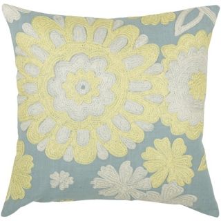 Light Blue and Yellow 18" Square Floral Decorative Pillow   #V8528