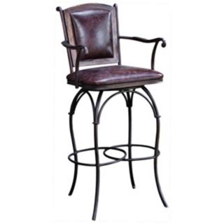 Burgundy Leather Swivel Bar Stool with Arms   #X1900