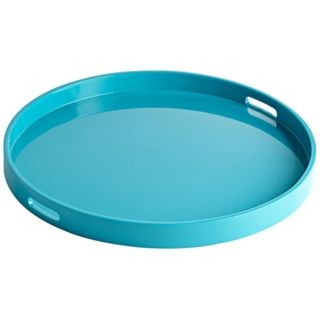 Estelle Teal Large Round Wood Tray   #X2726