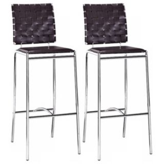Zuo Espresso Leatherette Weave Set of 2 29" High Bar Stools   #G4184