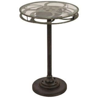 Film Reel Metal and Glass Accent Table   #Y2591