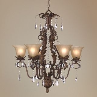 Iron Leaf 29" Wide Bronze and Crystal Chandelier   #37434