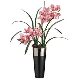 Burgundy and Rubrum Cymbidium Faux Silk Flowers in Pot   #W7626