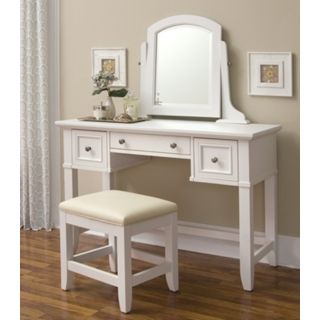 Naples White Vanity Table with Mirror and Bench   #W3323