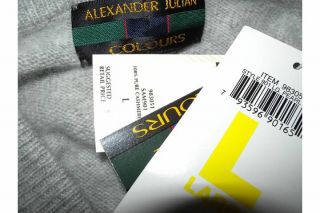 Alexander Julian Colours Gray Cashmere V Neck Sweater Men Sz XL L