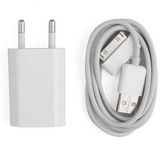 Power Adapter & USB Charging Cable for iPhone 4 (White)