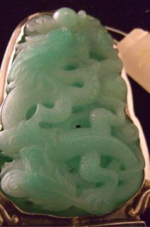 Amy Kahn Russell Hand Carved Chrysoprase Carved Jade and Sterling Pin