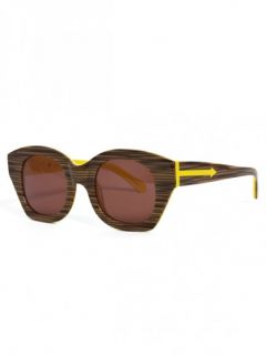 Karen Walker Womens Soul Club Wood Grain Yellow Sunglasses $295 New