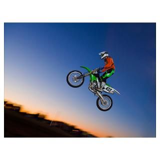 Motorcross rider jumping dirt bike Poster