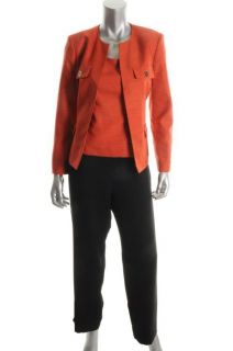 Kasper Orange Three Piece Tank Top Jacket Pant Suit Petites 8P 10P