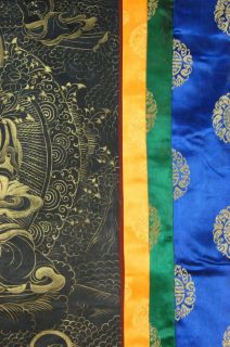 Vintage Tibetan Buddha Thangka Hand Painted Silk Border Temple Art
