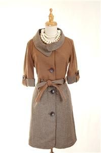 Auth Kate Spade French Vintage Style Wool Coat Brown 2