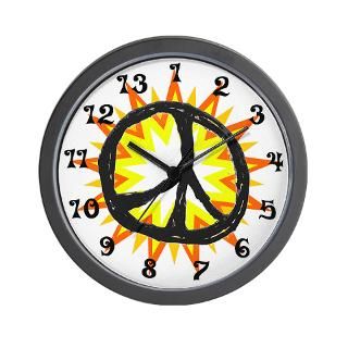 Flaming Peace 13 hour Wall Clock  Irregular Times  Irregular