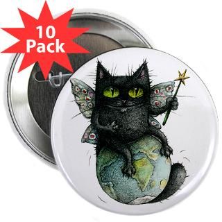 Aleksov Buttons  Black Fairy Cat Sitting on Th 2.25 Button (10 pac