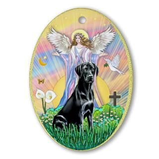 Angel Blessing Black Labrador Ornament (Oval)