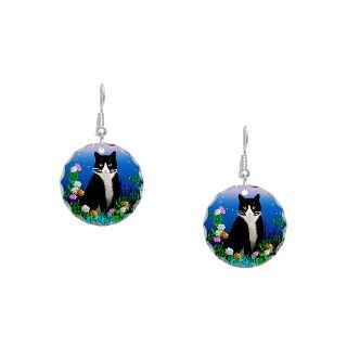 Black Gifts  Black Jewelry  Tuxedo Cat Earring Circle Charm