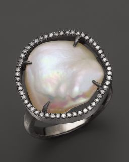 , Cultured Freshwater Pearl & Diamond Ring, 13 15mm