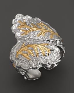 Buccellati Sterling Silver and 18K Gold Double Oak Leaf Ring