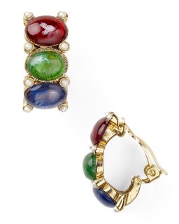 carolee three stone hoop earrings price $ 38 00 color gold multi