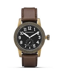 Burberry Round Black Watch with Brown Leather Strap, 44mm