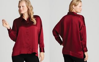 Eileen Fisher Plus Hammered Silk Satin Class Collar Shirt_2