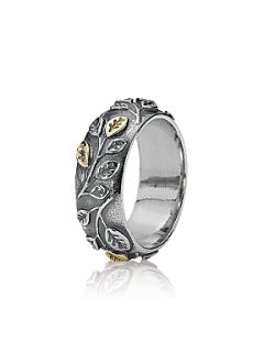 Pandora Sterling Silver and 14ct Gold Leaf Ring Silver   