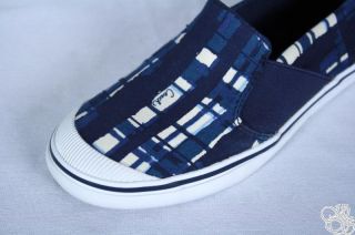Coach Kaycee Poppy Brush Plaid Navy Blue Slip on Loafer Shoes New