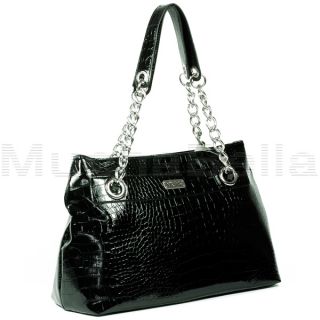 Kenneth Cole Reaction Cute Quilt Black Large Croco Tote Handbag MSRP