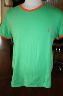 Ralph Lauren Polo Mens Kelly Green Orange Tee Shirt w Pony M