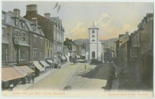 032412OS Keswick England UK Postcard Town Hall and Main Street