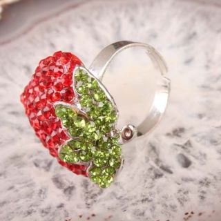 Bling Strawberry Rhinestone Beads Adjustable Ring 1pc