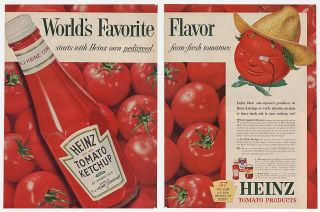 1956 Heinz Ketchup Tomato Head Guy Favorite 2 Page Ad