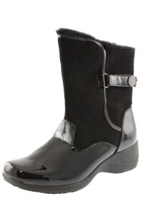 Khombu New Misty Black Patent Faux Fur Lined Waterproof Ankle Boots