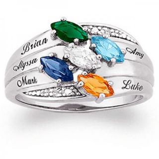 Marquise Sterling Silver Mothers Name Birthstone Ring Up to 6 Stone