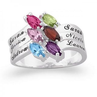Sterling Silver Mothers Marquise Birthstone Ring 1 to 8 Stones