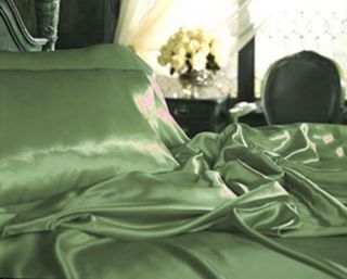 King Satin Charmeuse Bedding Bed Sheet Set Sage Green