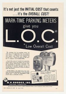 1955 M H Rhodes Mark Time Parking Meters Ad