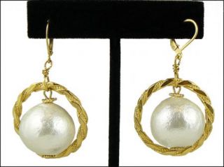 Plated Large Cotton Pearl Earrings Susan Shaw Free US Shipping