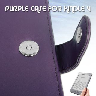 PURPLE LEATHER CASE COVER WALLET FOR  KINDLE 4 GENERATION