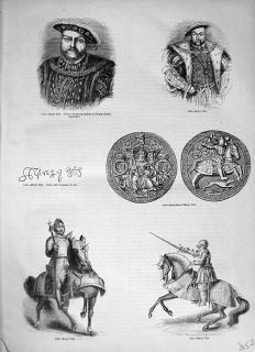 C1890 King Henry VIII Seal Knight Armour Horse Print