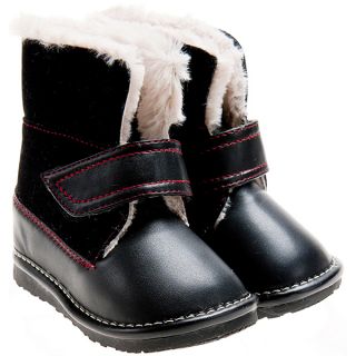 Girls Boys Toddler Childrens Leather Suede Squeaky Boots Black with