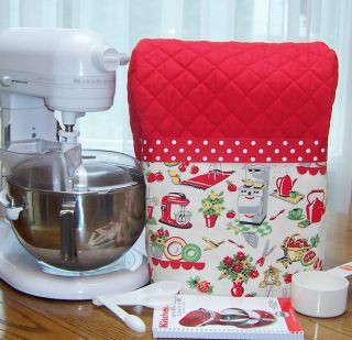 Red Kitchen Aid Mixer Stand Cover Retro Chef Tools Fabric Pocket 4 5 5