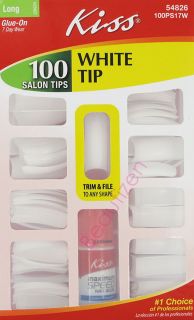 Kiss Glue on 100 Nails White Tip Nail Kit Long 100PS17W
