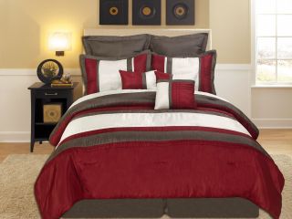 Burgundy/Brown/Ivory Oversize King 8 Piece Comforter Bed In A Bag Set