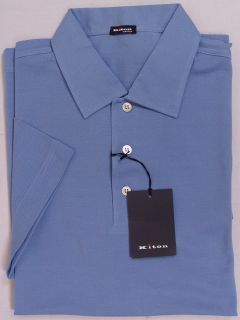 KITON Polo Shirt $525 Light Blue 3 Button Logo Handmade Polo Shirt XL
